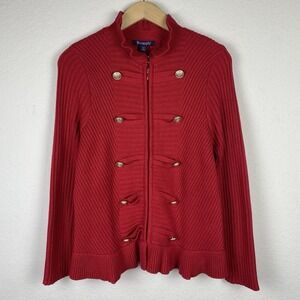 Roamans 14/16 Military Red Cardigan Sweater Blazer Ruffle Career Preppy Punk